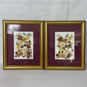 Vintage Gold Framed pressed  Floral Art Prints